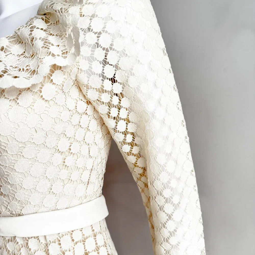 Vintage Jac An Ivory Crochet Long Sleeve A line Maxi Dress Wedding Boho S - Picture 8 of 11